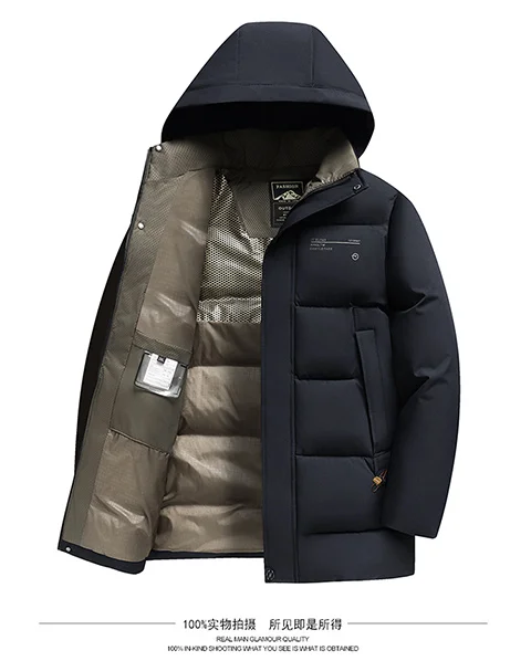 Men Mid Length Detachable Hooded Parkas Men Business Outerwear Men Slim Warm Padded Jacket Winter New Middle Aged Streetwear