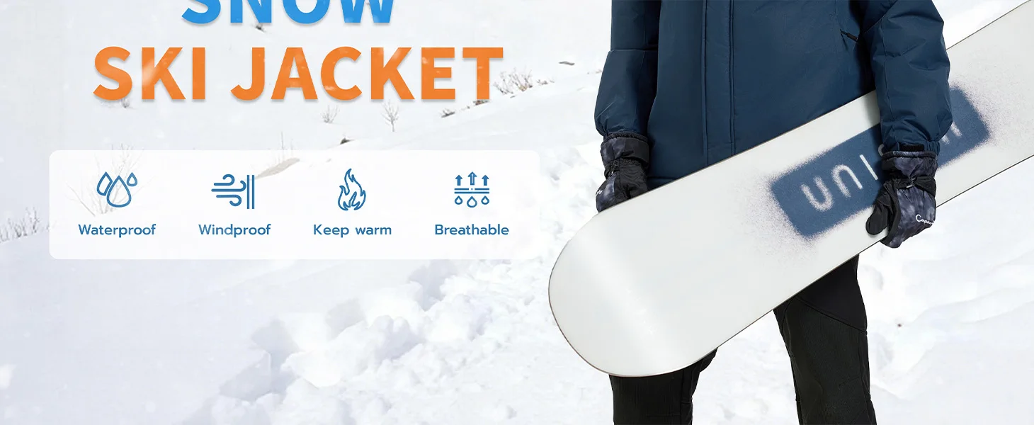 TACVASEN Mens Heavyweight Ski Jacket Waterproof Fleece Parka Detached Hood Windproof Placket Outdoor Coat Winter Warm 5 Pocket