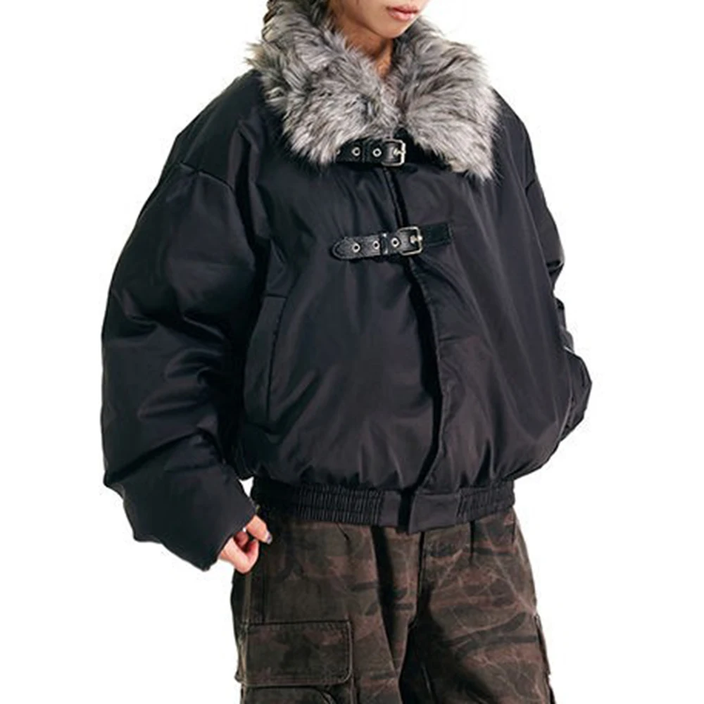 Mens Jackets Furry Faux Fur Casual Coats Spring Streetwear Grunge Punk Straps Fashion Warm Luxury Coats Men'S Clothing 2025 New