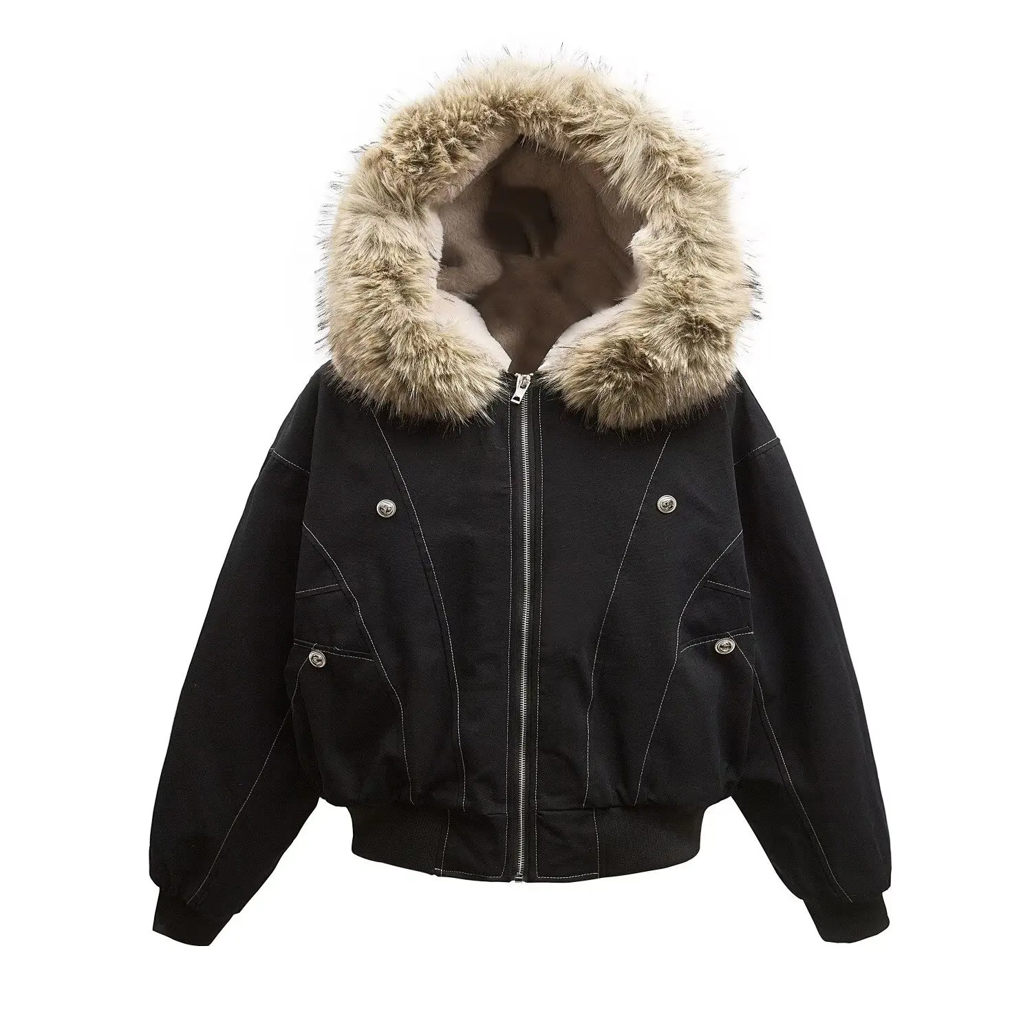Loose Hooded Faux Mink Collar Couple Short Parkas Hip-hop Winter Men Coat New Casual Thick Warm Women Parka Coat Streetwear