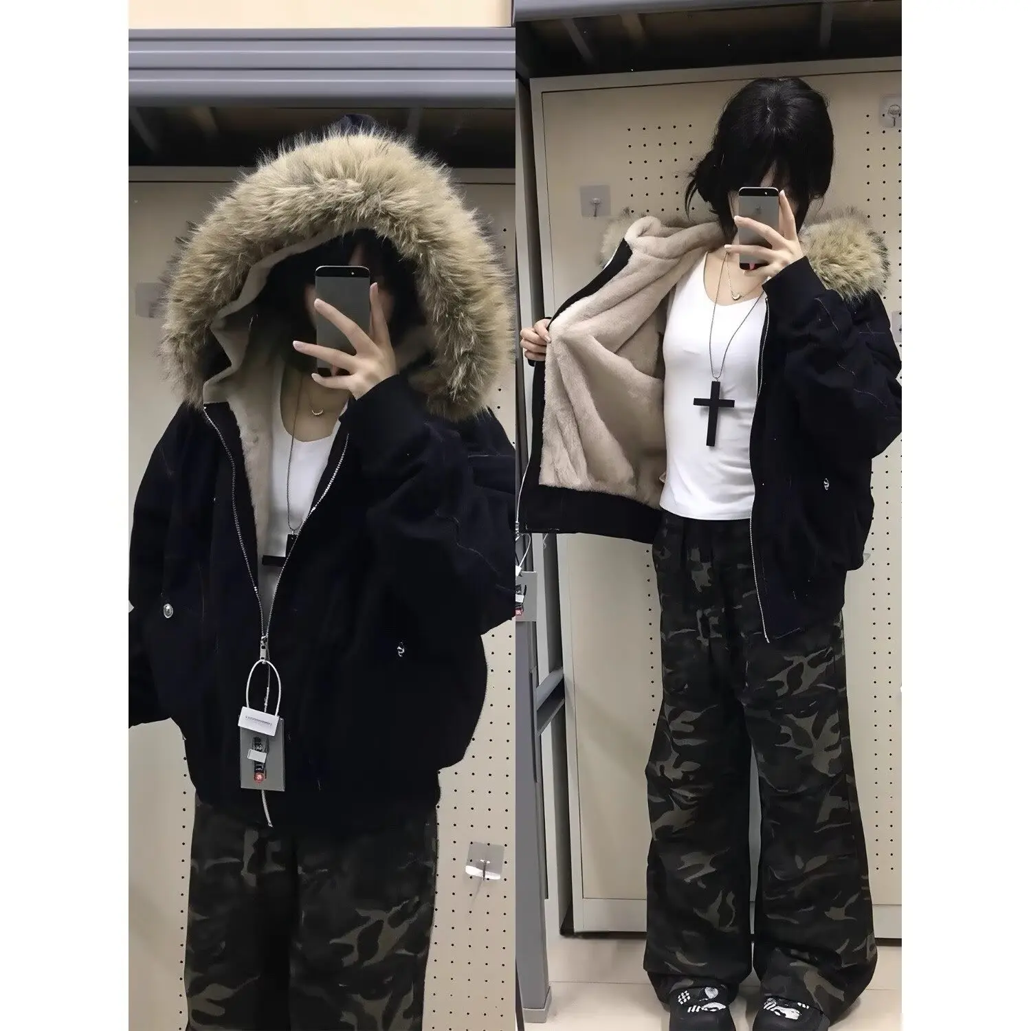 Loose Hooded Faux Mink Collar Couple Short Parkas Hip-hop Winter Men Coat New Casual Thick Warm Women Parka Coat Streetwear