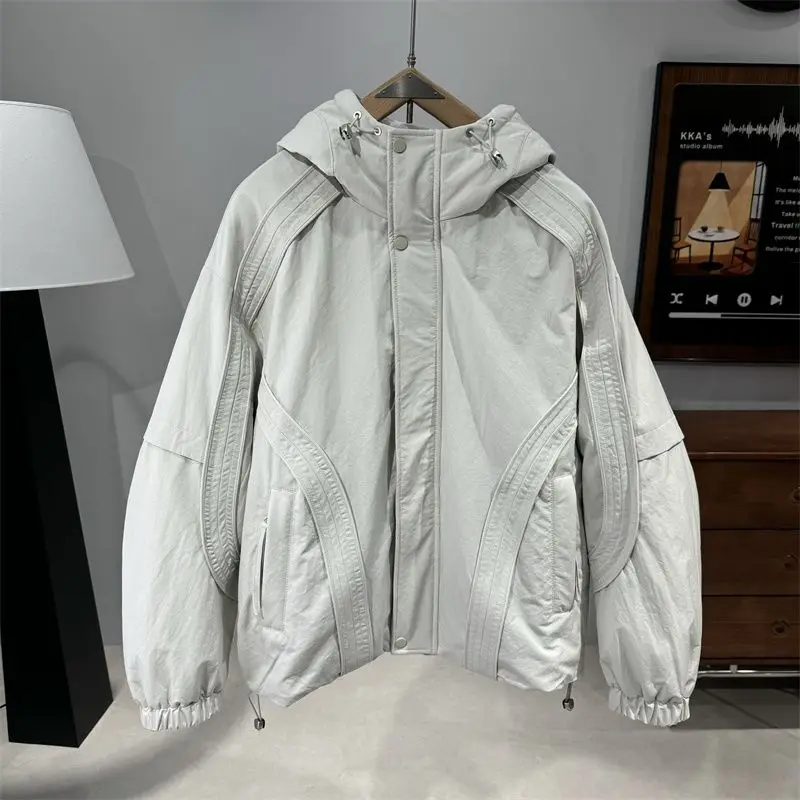 2026 Winter Thickened Hooded Jackets Men's Solid Color Down Cotton Coats Male Trend Loose Casual Cotton-padded Parkas C963