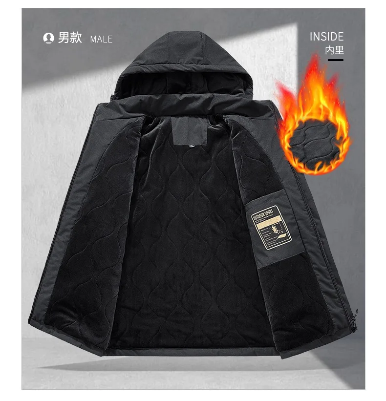 New Autumn/Winter Fashion Outdoor Sports Windproof Thickened Warm Hooded Cotton Jacket Men's Casual Loose Plus Size Coat