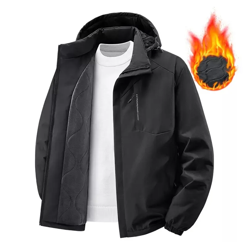 New Autumn/Winter Fashion Outdoor Sports Windproof Thickened Warm Hooded Cotton Jacket Men's Casual Loose Plus Size Coat