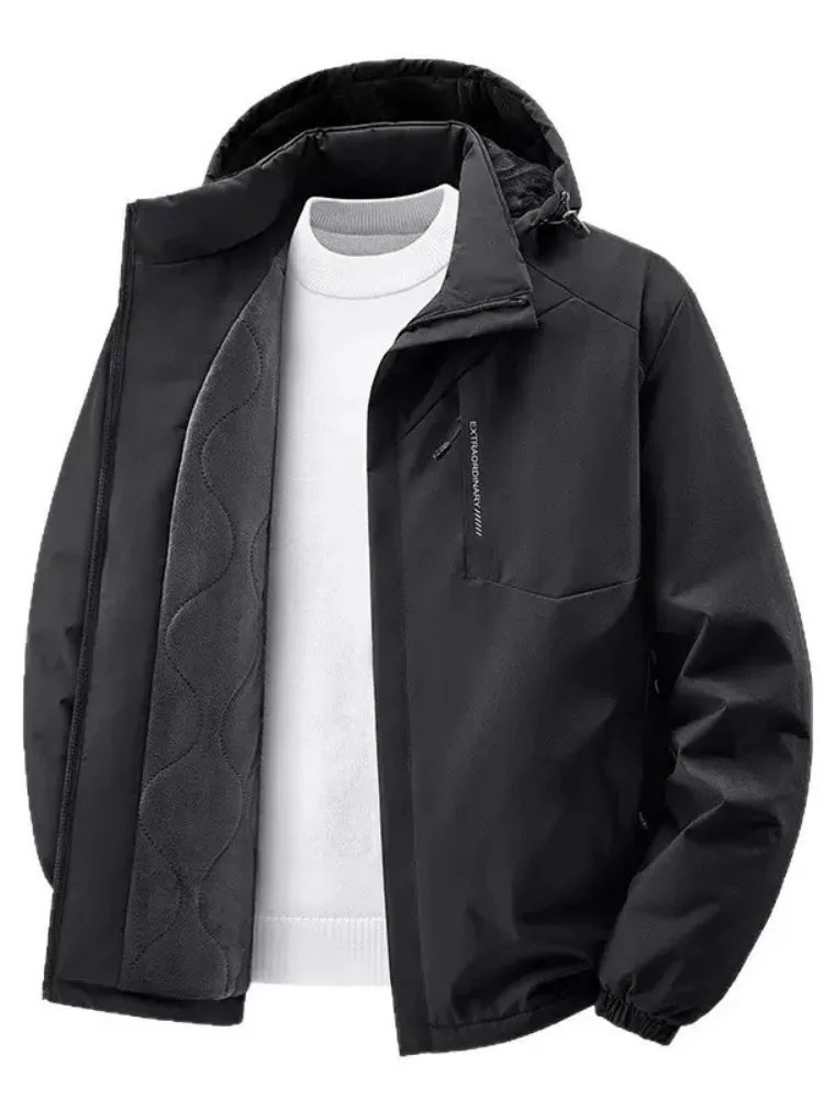 New Autumn/Winter Fashion Outdoor Sports Windproof Thickened Warm Hooded Cotton Jacket Men's Casual Loose Plus Size Coat