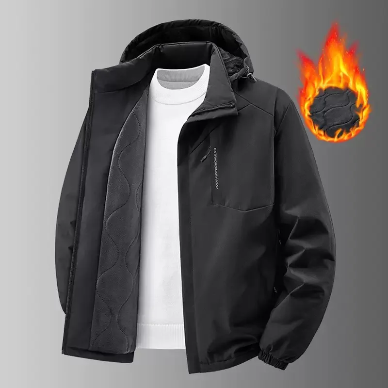 New Autumn/Winter Fashion Outdoor Sports Windproof Thickened Warm Hooded Cotton Jacket Men's Casual Loose Plus Size Coat