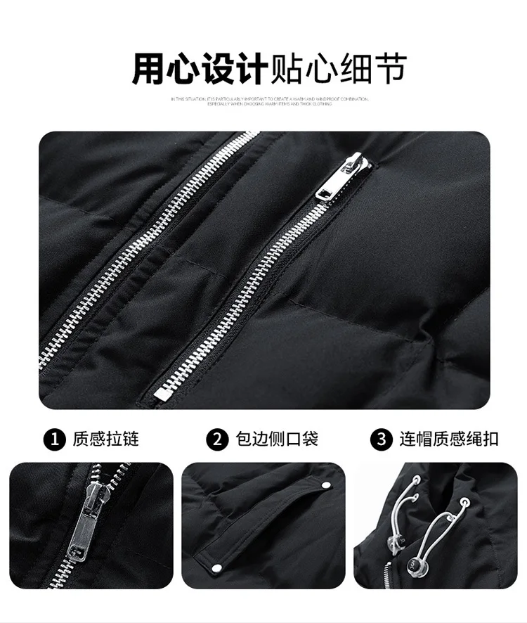 Winter Hooded Quilted Trench Jacket Men's Casual Streetwear Outerwear