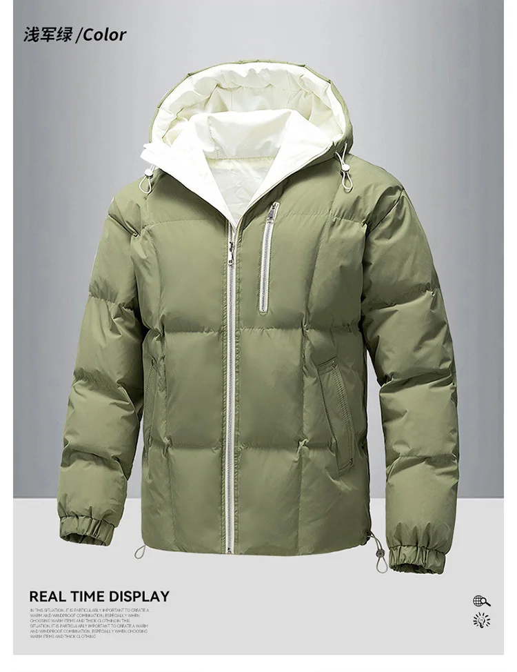 Winter Hooded Quilted Trench Jacket Men's Casual Streetwear Outerwear
