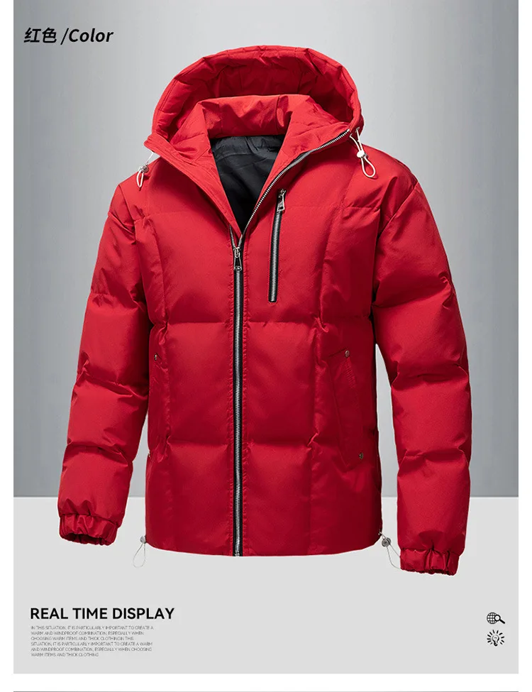 Winter Hooded Quilted Trench Jacket Men's Casual Streetwear Outerwear