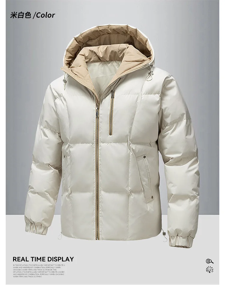 Winter Hooded Quilted Trench Jacket Men's Casual Streetwear Outerwear