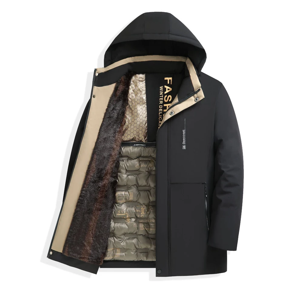 Winter Men's Mid Long Warm Parkas Jacket Fashion Men Thermal Windbreaker Coats Casual Men Fleece Lined Cargo Padded Jackets