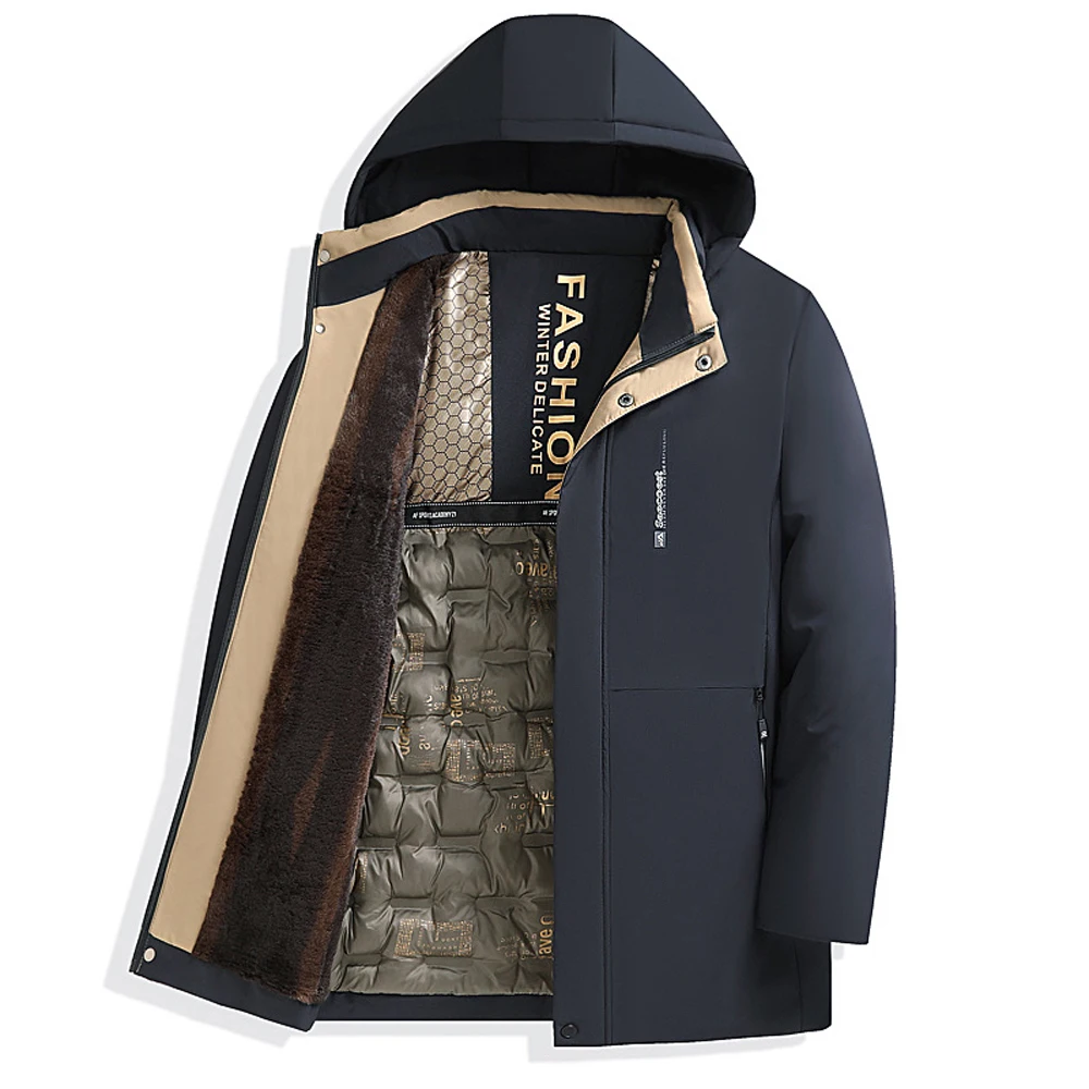 Winter Men's Mid Long Warm Parkas Jacket Fashion Men Thermal Windbreaker Coats Casual Men Fleece Lined Cargo Padded Jackets
