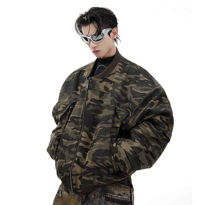 FEWQ American Retro Camouflage Loose And Thick Cotton Jacket, Casual High Street Comfortable Jacket 2026 Autumn New 24W3544