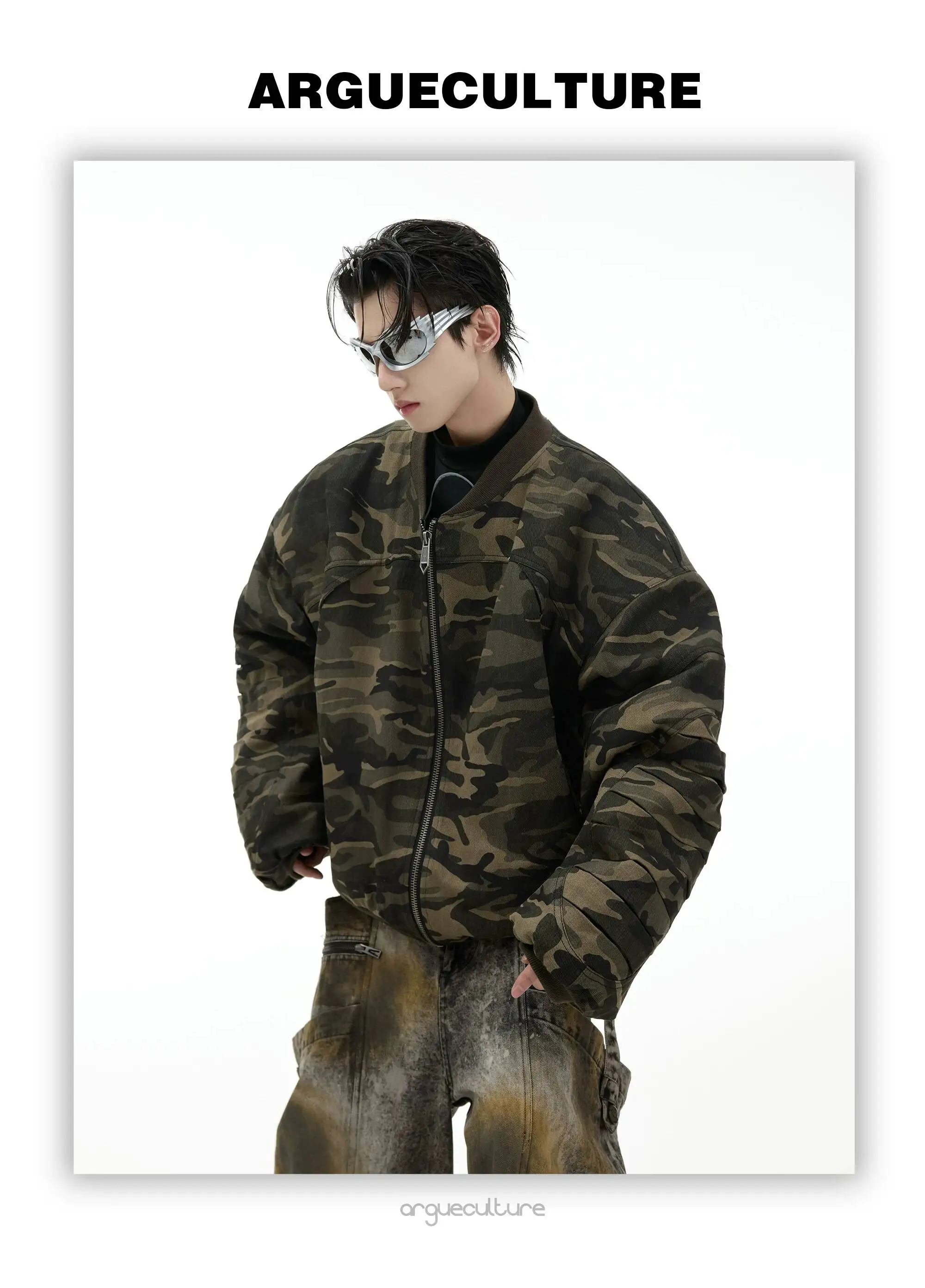 FEWQ American Retro Camouflage Loose And Thick Cotton Jacket, Casual High Street Comfortable Jacket 2026 Autumn New 24W3544
