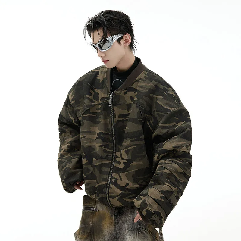 FEWQ American Retro Camouflage Loose And Thick Cotton Jacket, Casual High Street Comfortable Jacket 2026 Autumn New 24W3544