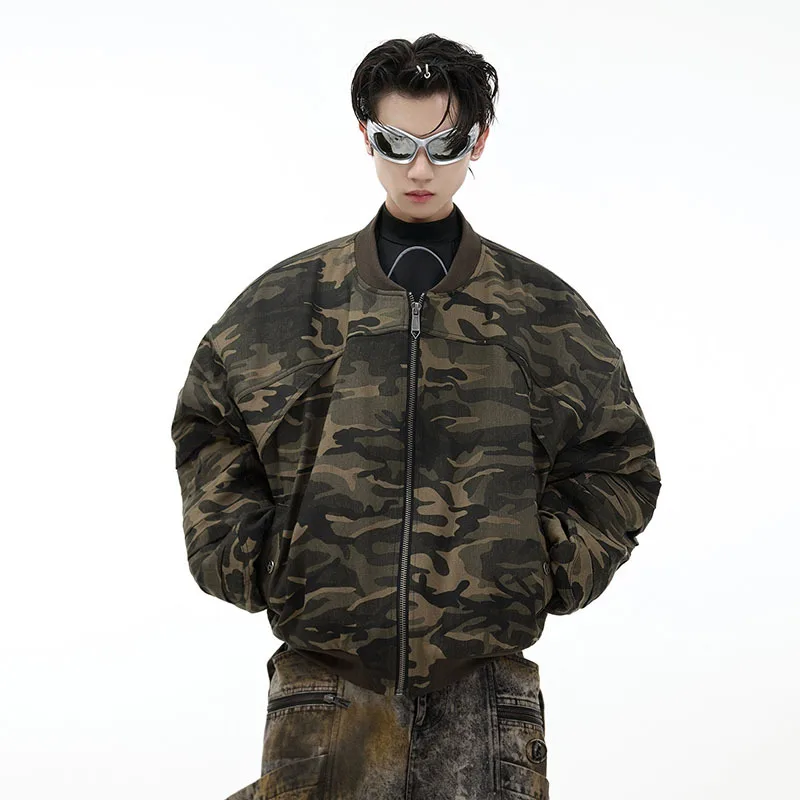 FEWQ American Retro Camouflage Loose And Thick Cotton Jacket, Casual High Street Comfortable Jacket 2026 Autumn New 24W3544