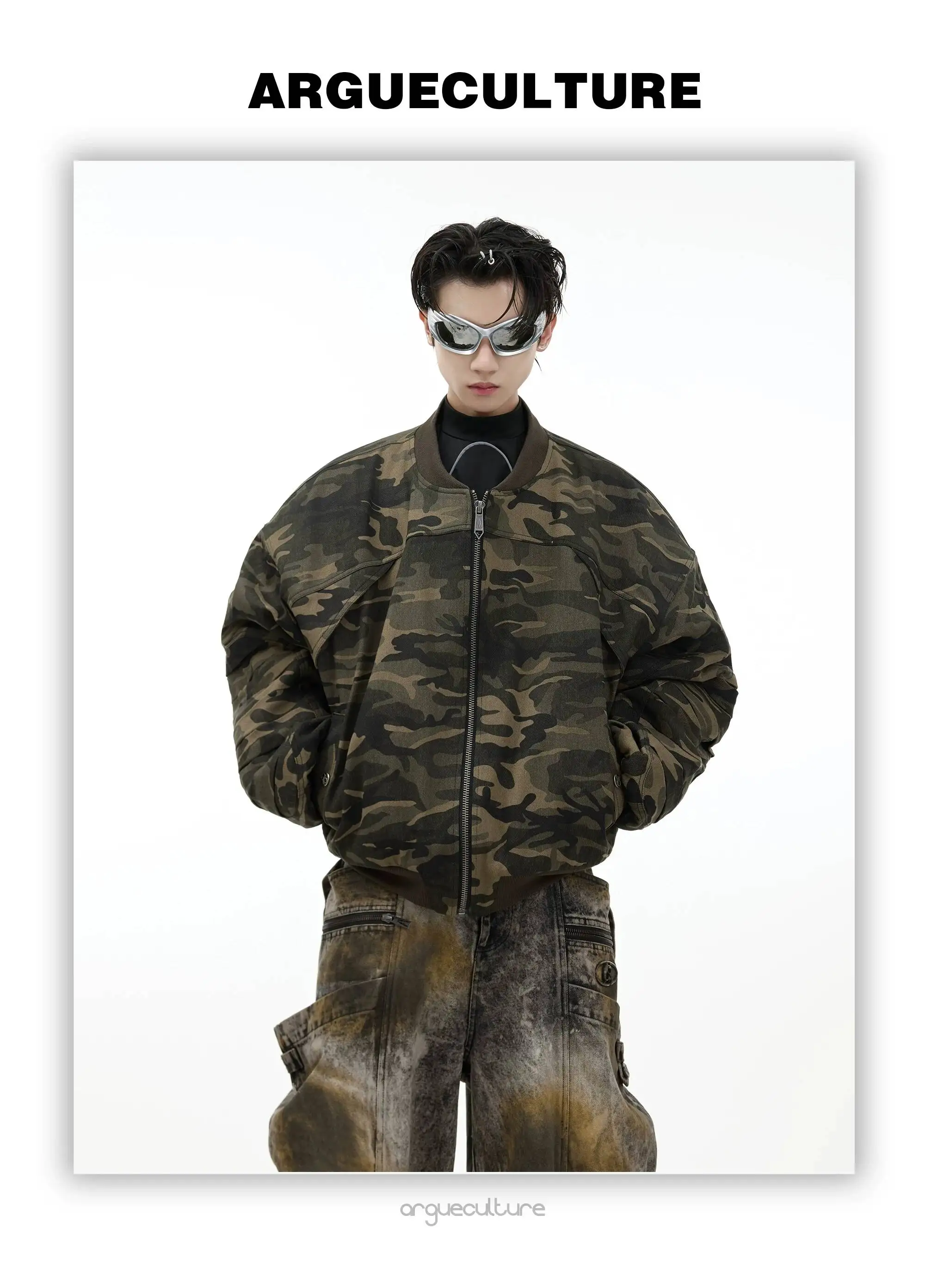 FEWQ American Retro Camouflage Loose And Thick Cotton Jacket, Casual High Street Comfortable Jacket 2026 Autumn New 24W3544