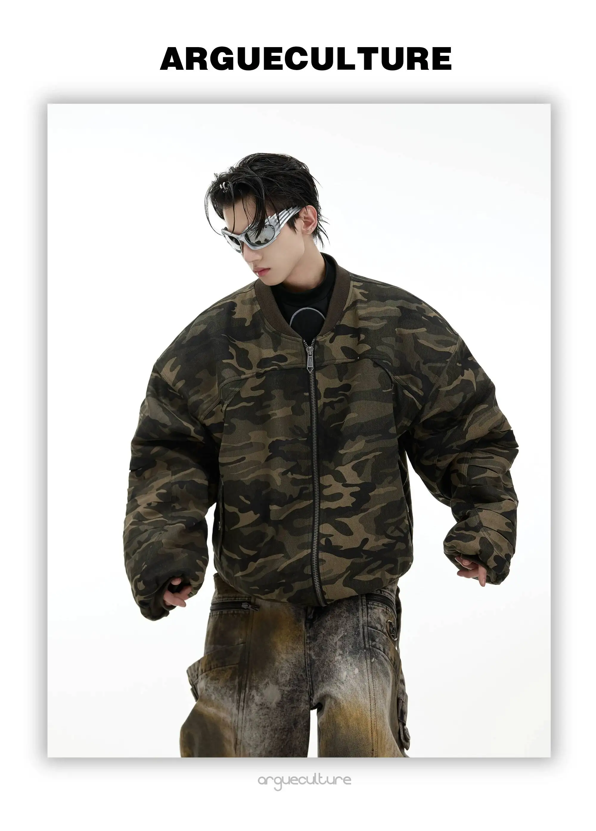 FEWQ American Retro Camouflage Loose And Thick Cotton Jacket, Casual High Street Comfortable Jacket 2026 Autumn New 24W3544