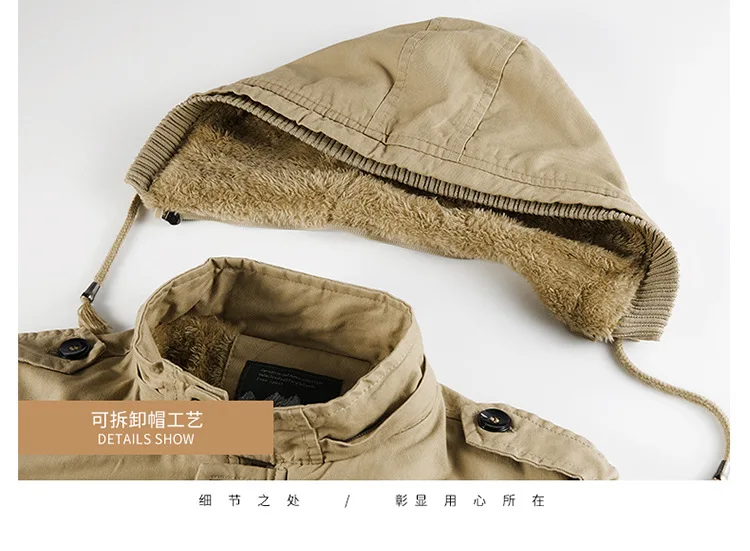 Mens Winter Pure Cotton Mid Length Hooded Workwear Padded Jacket Fleece Lined Thickened Warm Casual Outerwear Coat For Outdoor