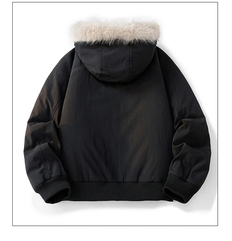 Korean Winter Splicing Fur Collar Loose Fashion Trend Hooded Men's Long Sleeve Short Fleece Thickened Warm Zipper Short Jacket