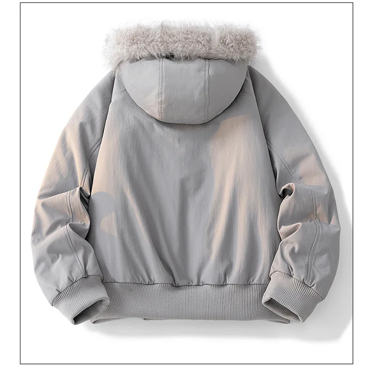 Korean Winter Splicing Fur Collar Loose Fashion Trend Hooded Men's Long Sleeve Short Fleece Thickened Warm Zipper Short Jacket