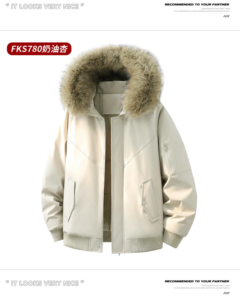 Men Women New Style Mountain Parka Hooded Cotton Coat Mens Faux Fur Collar Winter Fleece Lined Workwear Jacket Casual Warm
