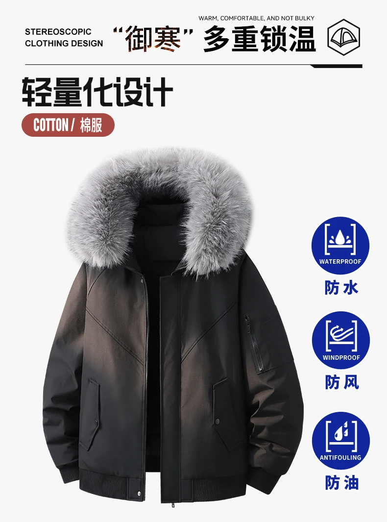 Men Women New Style Mountain Parka Hooded Cotton Coat Mens Faux Fur Collar Winter Fleece Lined Workwear Jacket Casual Warm