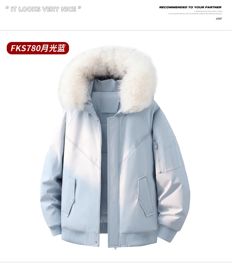 Men Women New Style Mountain Parka Hooded Cotton Coat Mens Faux Fur Collar Winter Fleece Lined Workwear Jacket Casual Warm