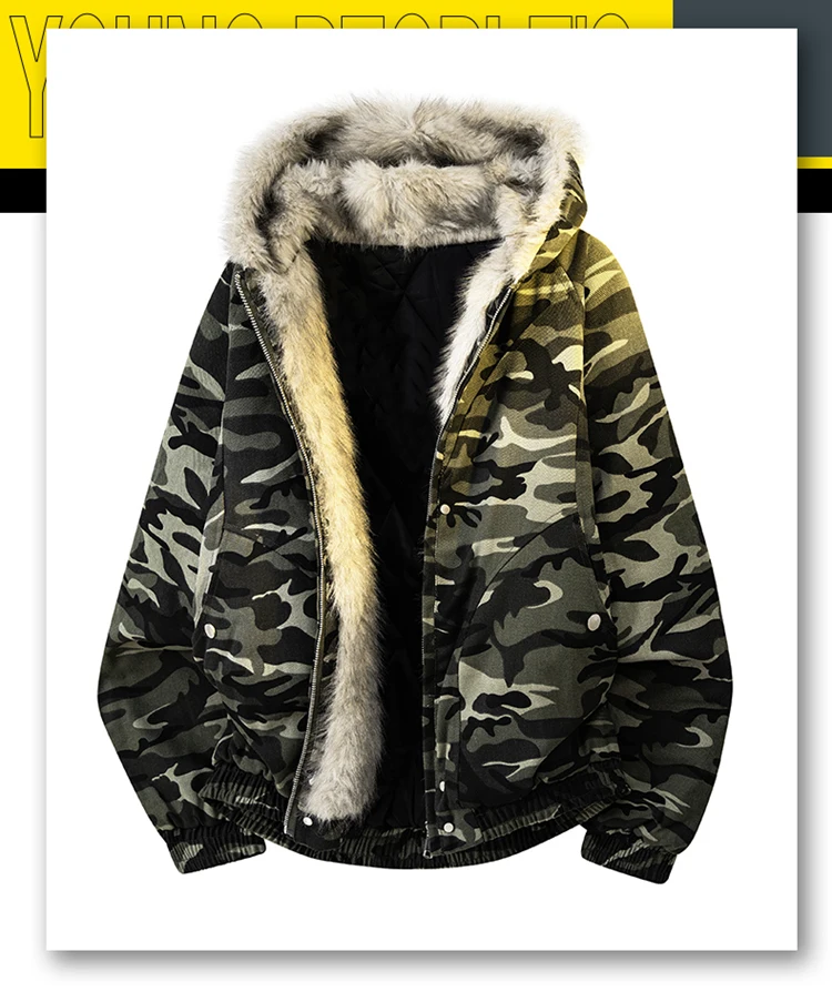 Autumn Winter Ladies Loose Hooded Parka Jacket American Vintage Thick Fleece Fur Collar Padded Cotton Coat Daily Travel Fashion