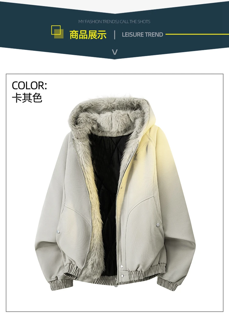 Autumn Winter Ladies Loose Hooded Parka Jacket American Vintage Thick Fleece Fur Collar Padded Cotton Coat Daily Travel Fashion