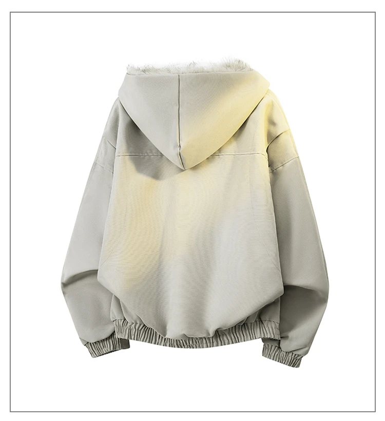 Autumn Winter Ladies Loose Hooded Parka Jacket American Vintage Thick Fleece Fur Collar Padded Cotton Coat Daily Travel Fashion