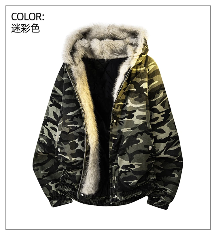 Autumn Winter Ladies Loose Hooded Parka Jacket American Vintage Thick Fleece Fur Collar Padded Cotton Coat Daily Travel Fashion