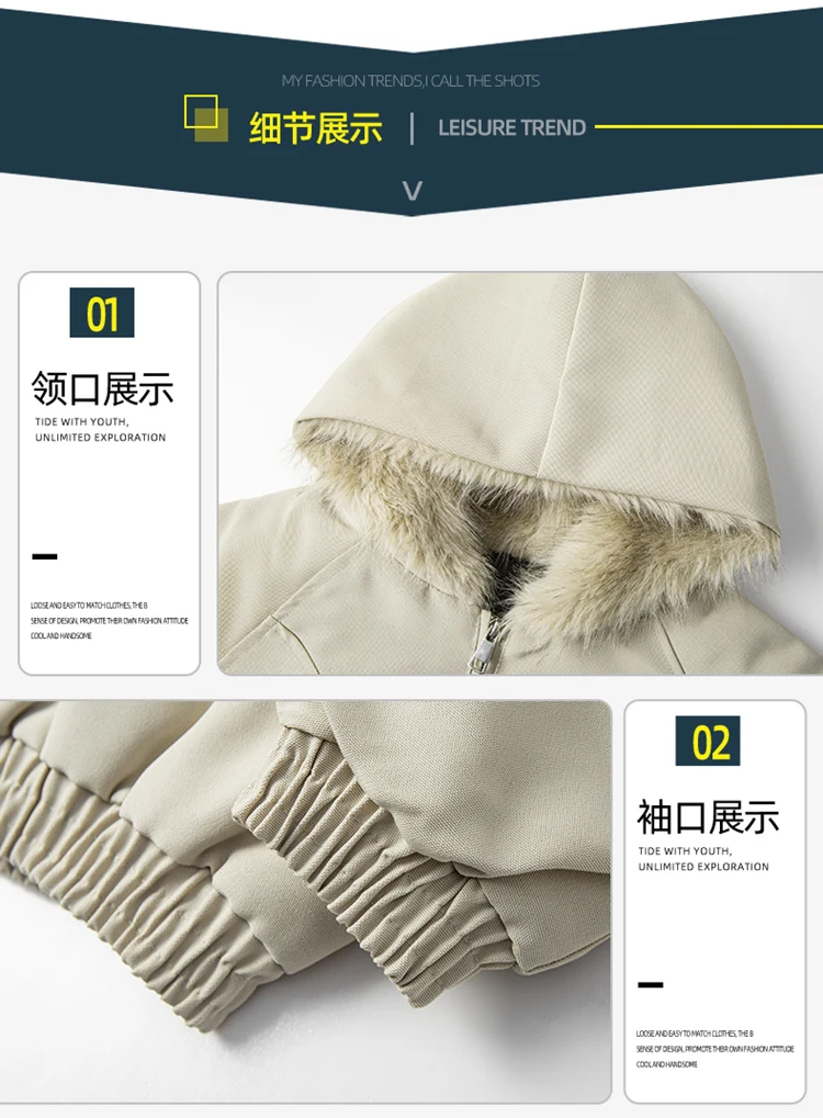 Autumn Winter Ladies Loose Hooded Parka Jacket American Vintage Thick Fleece Fur Collar Padded Cotton Coat Daily Travel Fashion