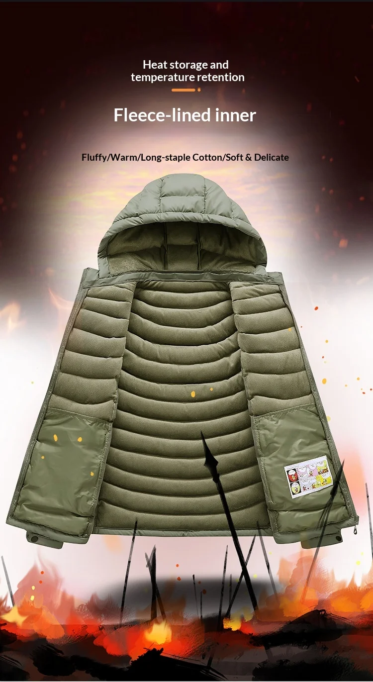 Men's Detachable Removable Hood Windbreaker Parka Waterproof Lightweight Insulated Quilted Jacket Outdoor Sports Travel Parkas