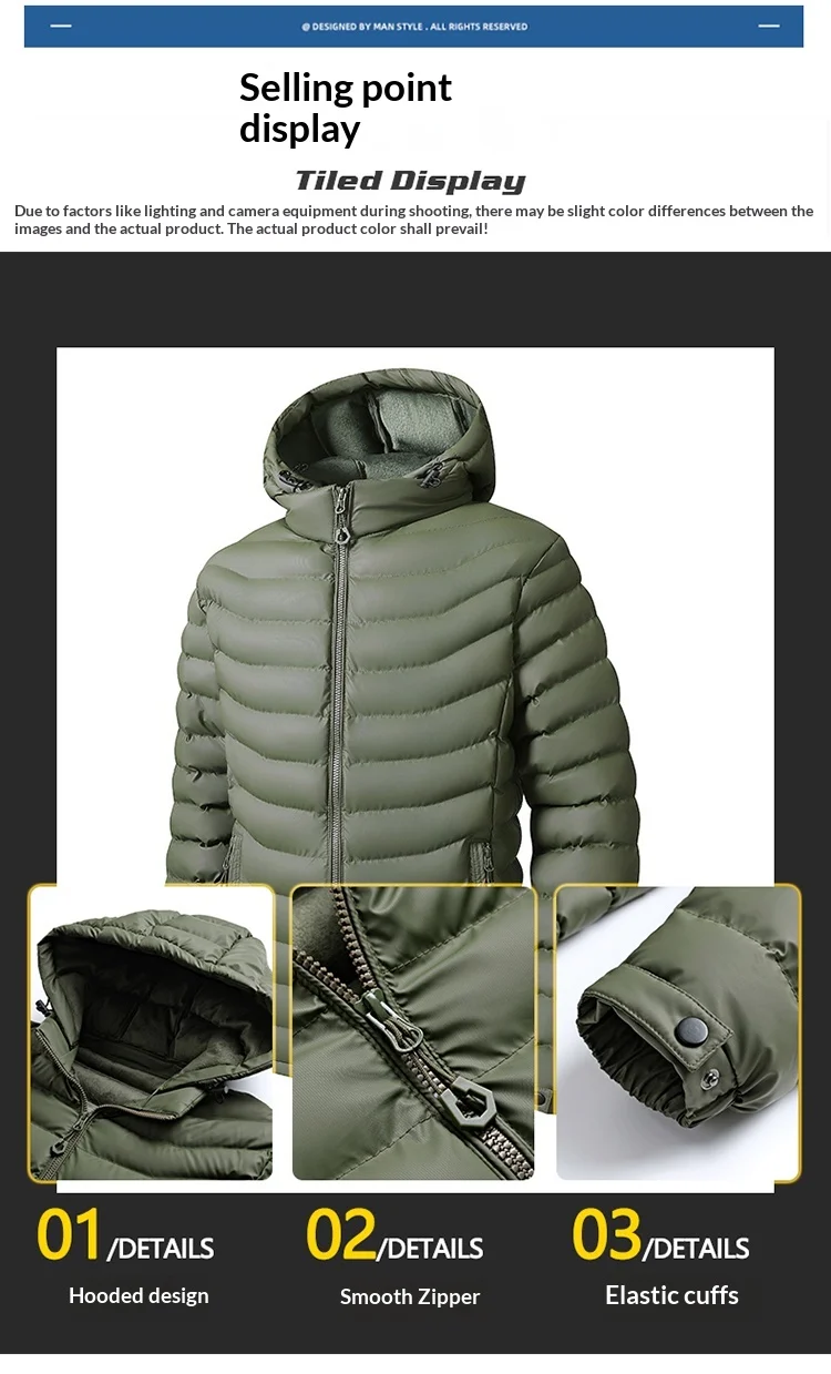 Men's Detachable Removable Hood Windbreaker Parka Waterproof Lightweight Insulated Quilted Jacket Outdoor Sports Travel Parkas