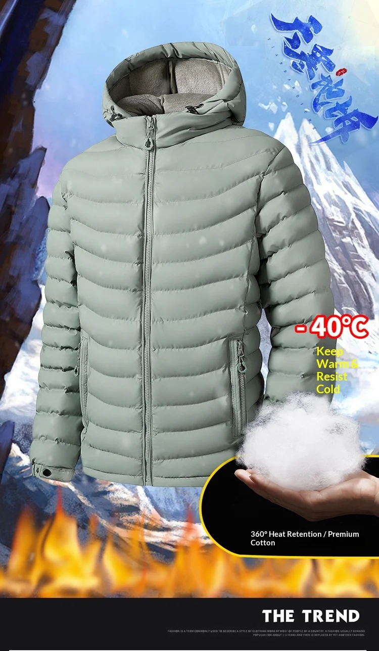 Men's Detachable Removable Hood Windbreaker Parka Waterproof Lightweight Insulated Quilted Jacket Outdoor Sports Travel Parkas