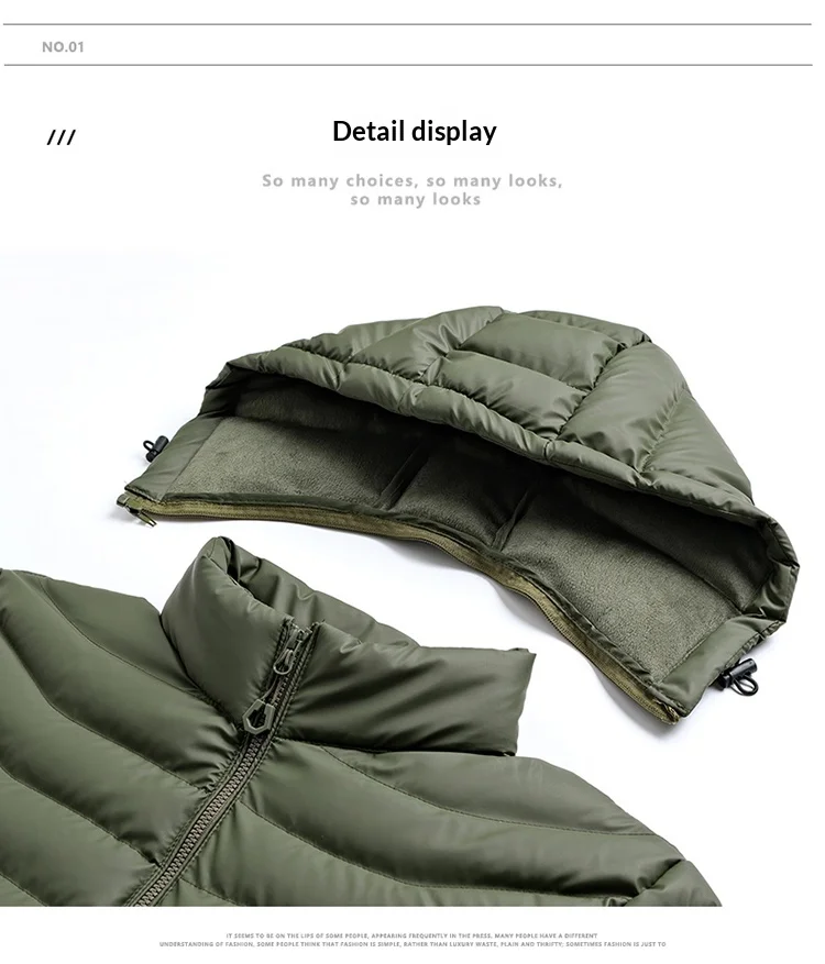 Men's Detachable Removable Hood Windbreaker Parka Waterproof Lightweight Insulated Quilted Jacket Outdoor Sports Travel Parkas