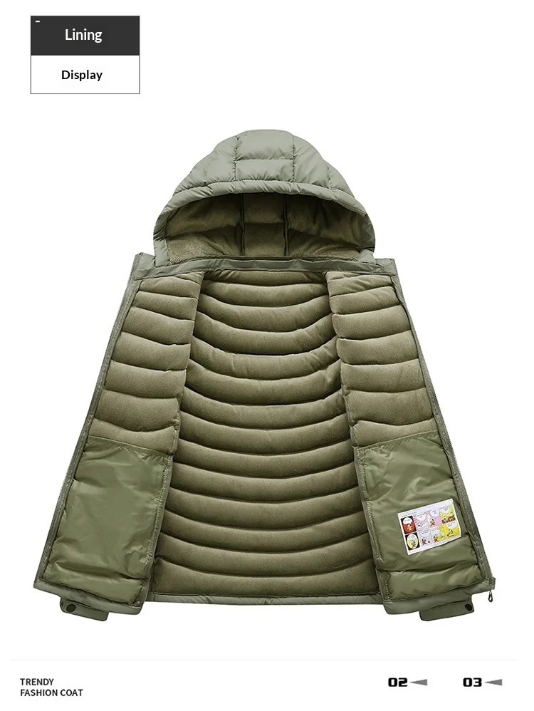 Men's Detachable Removable Hood Windbreaker Parka Waterproof Lightweight Insulated Quilted Jacket Outdoor Sports Travel Parkas