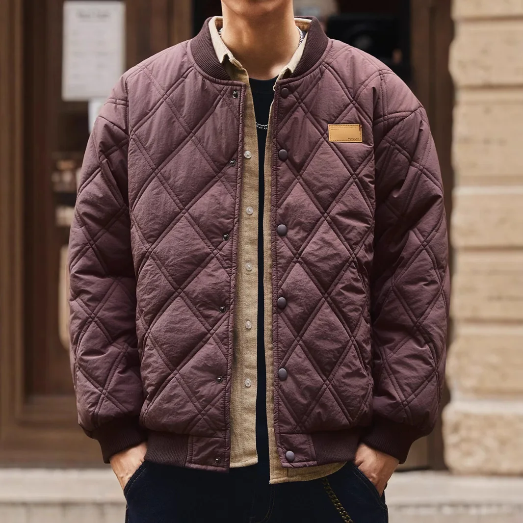 American Style Men Solid Color Purple Black Grey Green Casual Trendy Simple Basic Daily Breasted Long Sleeve Parkas Clothes Coat