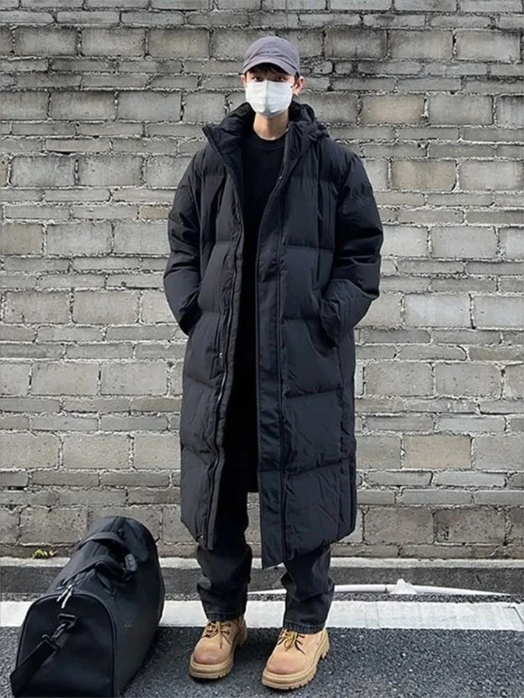 Men's Hooded Medium Long Down Cotton Jacket for Winter Cold Over The Knee Coat for Northeast China At 40°C Suitable for Winter