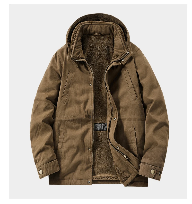 Middle Elderly Mens Pure Cotton Multi Pocket Workwear Jacket Mid Length Loose Windbreaker Spring Autumn Outdoor Windproof Daily