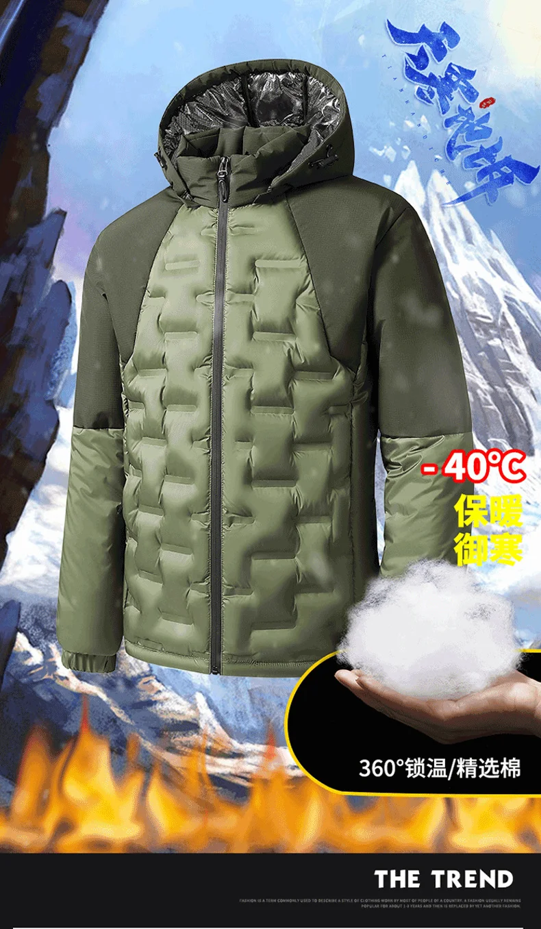 Winter Men Thicken Warm Parkas Fashion Casual Hooded Cotton Jackets Solid Color Comfortable Male Clothes Outdoor Sports Style