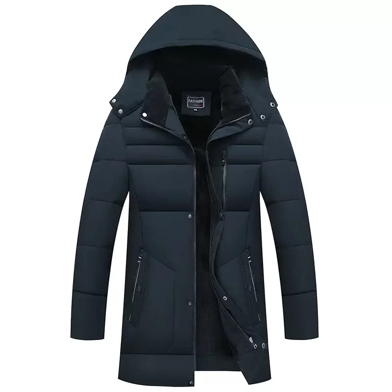New Autumn/Winter Fashion Solid Color Fleece-Lined Thickened Warm Hooded Cotton Jacket Men's Casual Loose Sports Plus Size Coat