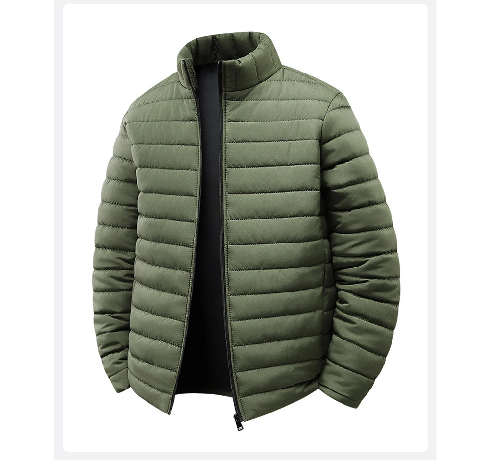 Winter Mens Lightweight Warm Cargo Parkas Coats Men Stand Collar Windbreaker Coats Classic Men Thermal Windbreaker Padded Jacket