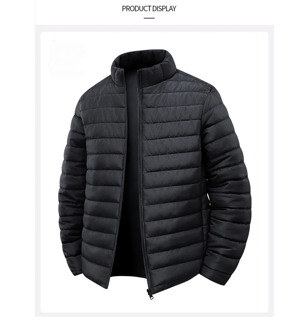 Winter Mens Lightweight Warm Cargo Parkas Coats Men Stand Collar Windbreaker Coats Classic Men Thermal Windbreaker Padded Jacket