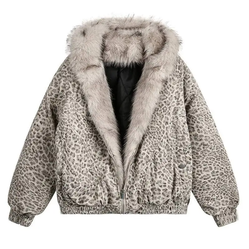 FEWQ Niche Design Men's Fleece Jackets Hooded Leopard Print Fur Thick Padded Coats Thermal Contrast Color Male Clothing CPG2405