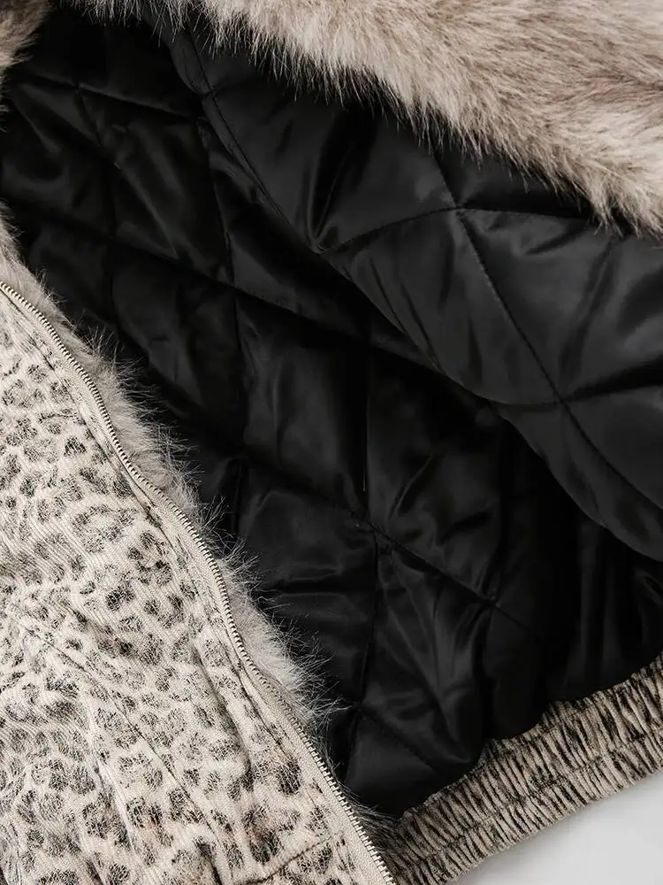 FEWQ Niche Design Men's Fleece Jackets Hooded Leopard Print Fur Thick Padded Coats Thermal Contrast Color Male Clothing CPG2405