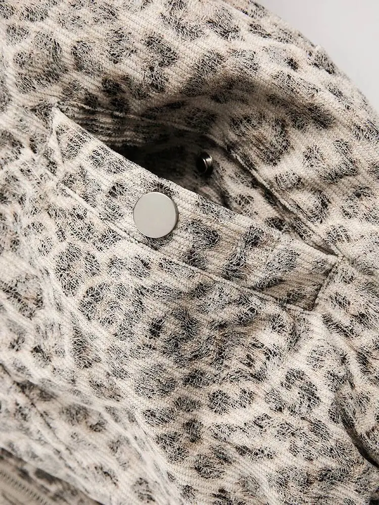 FEWQ Niche Design Men's Fleece Jackets Hooded Leopard Print Fur Thick Padded Coats Thermal Contrast Color Male Clothing CPG2405