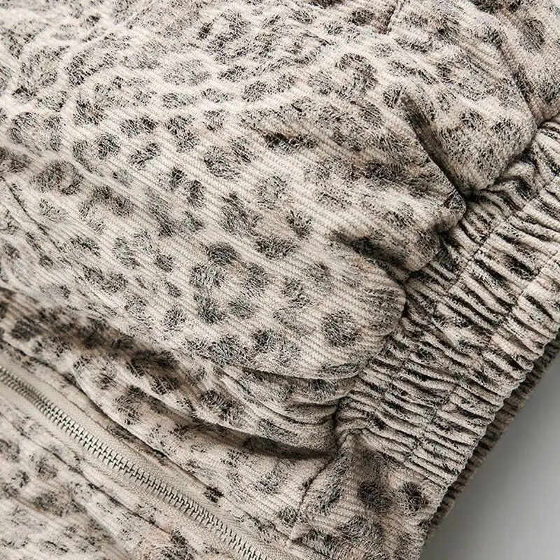 FEWQ Niche Design Men's Fleece Jackets Hooded Leopard Print Fur Thick Padded Coats Thermal Contrast Color Male Clothing CPG2405