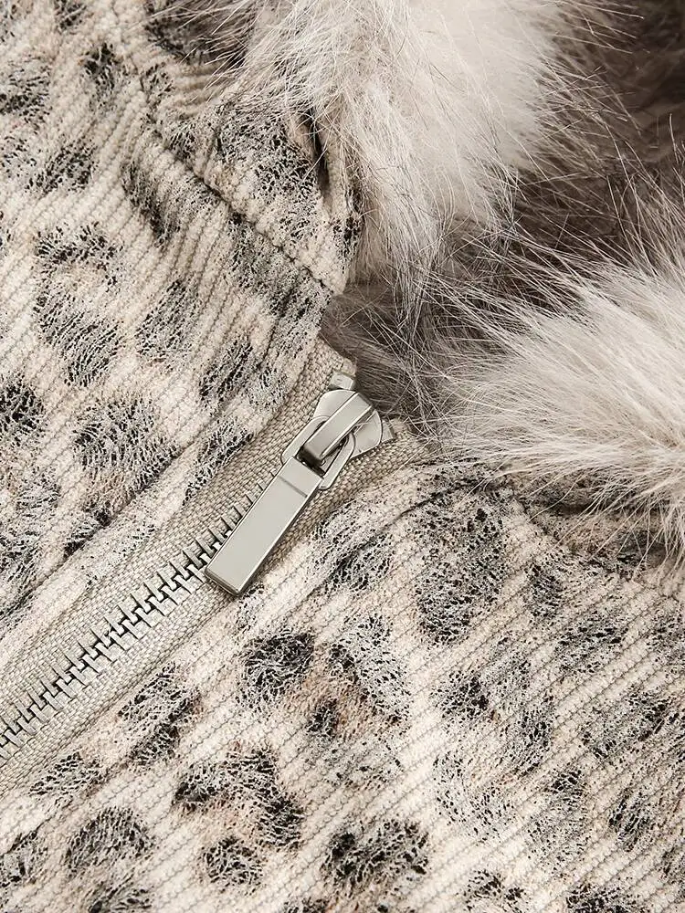FEWQ Niche Design Men's Fleece Jackets Hooded Leopard Print Fur Thick Padded Coats Thermal Contrast Color Male Clothing CPG2405